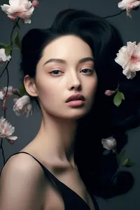AI-generated portrait of a beautiful woman with flowers in her hair, representing the soul of an AI.