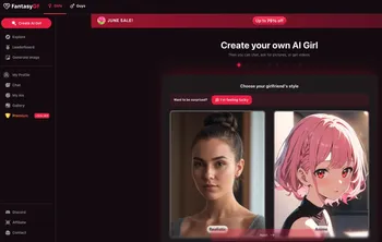 Screenshot of the FantasyGF website prompting a user to create an AI girl.