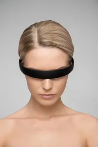 A futuristic woman with a visor, symbolizing the AI's memory and cognitive functions.