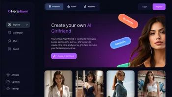 Screenshot of the HeraHaven.com website, showing a gallery of AI-generated women with a clean, minimalist design.