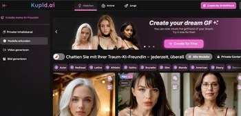 A screenshot of the Kupid.ai interface, showing a chat with a virtual AI character.