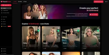 A screenshot of the SweetDream.ai website, a platform for creating and chatting with AI girlfriends.