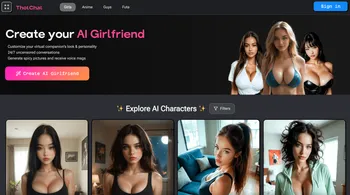 The main page of the former ThotChat website, showcasing customizable AI girlfriends.