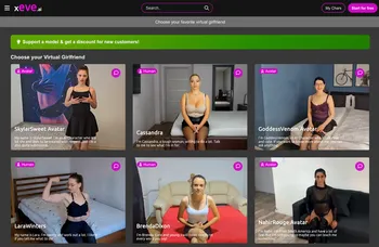 Screenshot of the xeve.ai website showing various virtual girlfriends.